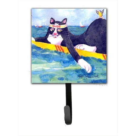 Carolines Treasures Black And White Cat Surfin Bird Leash Holder Or Key Hook 6051SH4